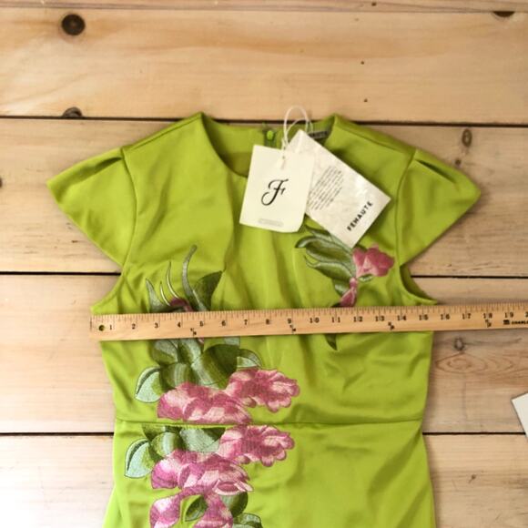Fehaute NWT Women's Green Floral Embroidered Cap Sleeve Slit Sheath Maxi Dress 2 - Picture 8 of 10